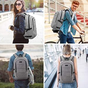 Laptop Backpack, Business Travel Anti Theft Laptops Backpack 15.6-17.3 Inch for Men & Women with USB Charging/Headphone Port, College School Computer Bookbag Fits Notebook, Grey